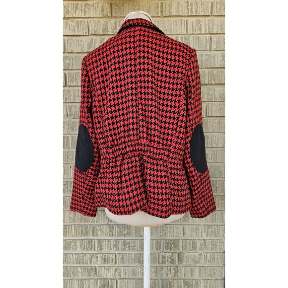 Joan Rivers Women's Size 10 Red & Black Houndstooth Print Blazer Elbow Patches - Picture 2 of 12